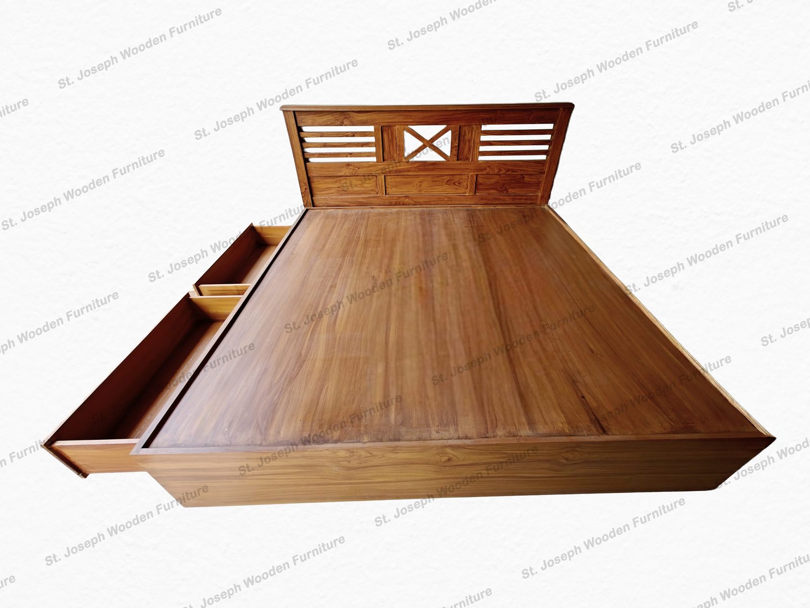Solid Wood King Size Cot — handcrafted solid wood furniture by St. Joseph Wooden Furniture, Kerala
