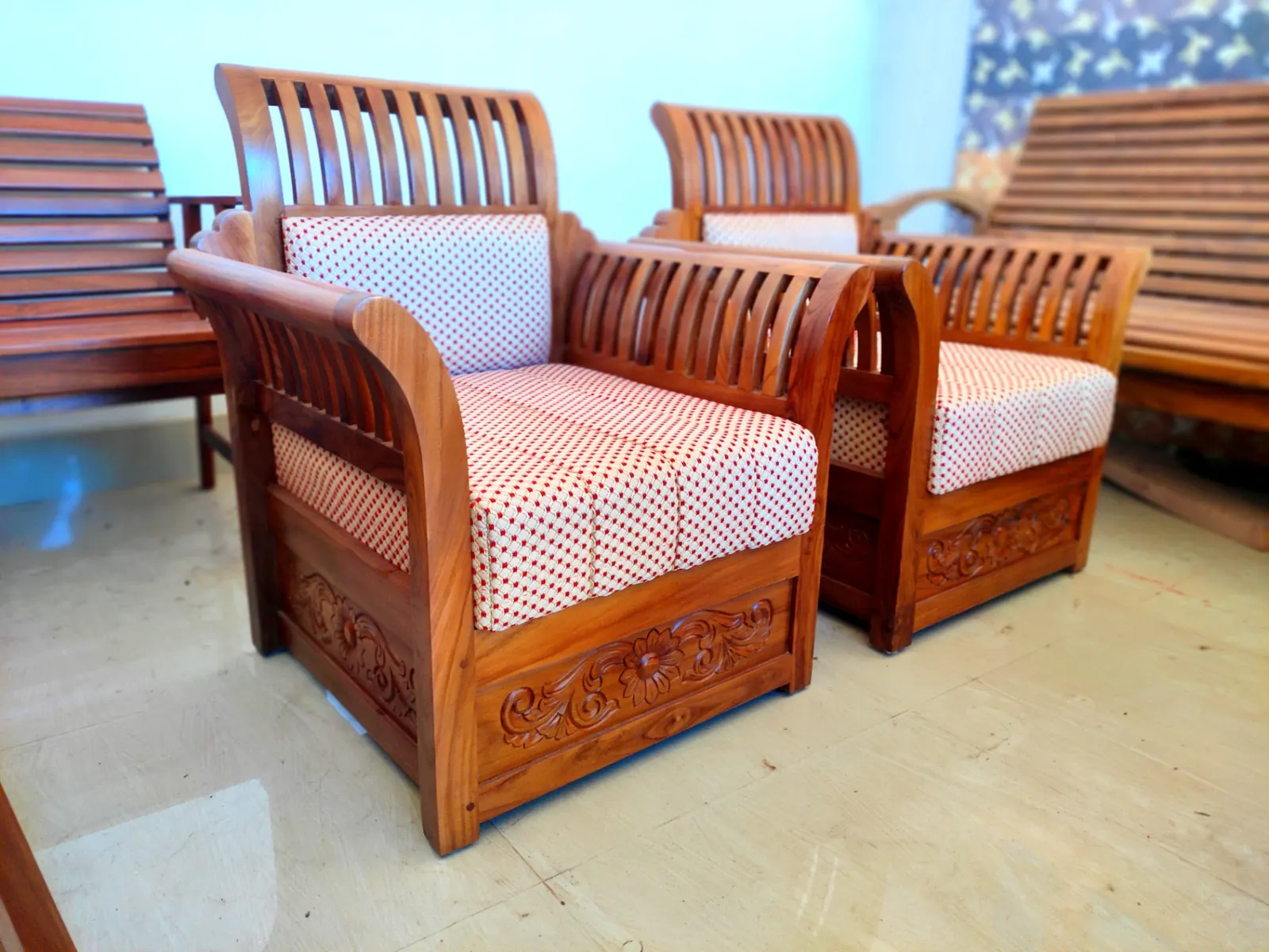 Carved Armchair Set — solid Teak