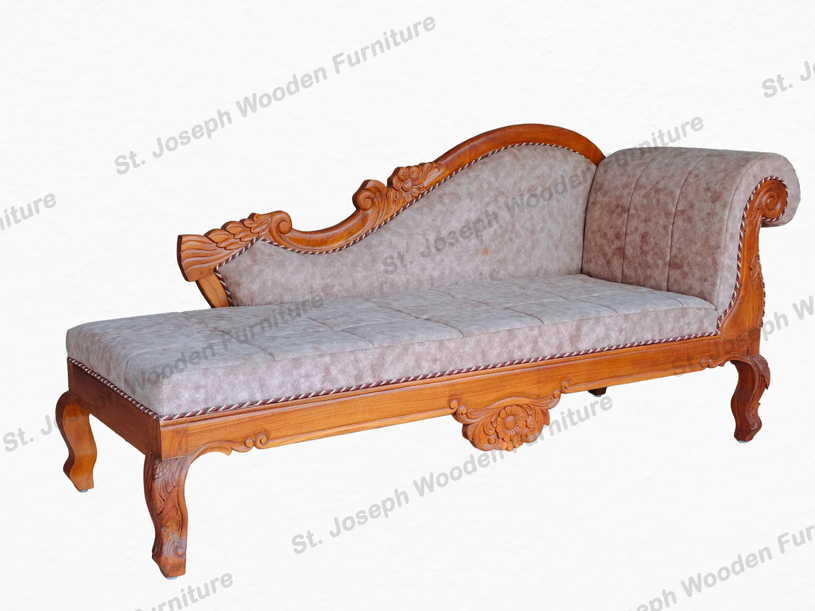 Carved Diwan Chaise — solid Teak