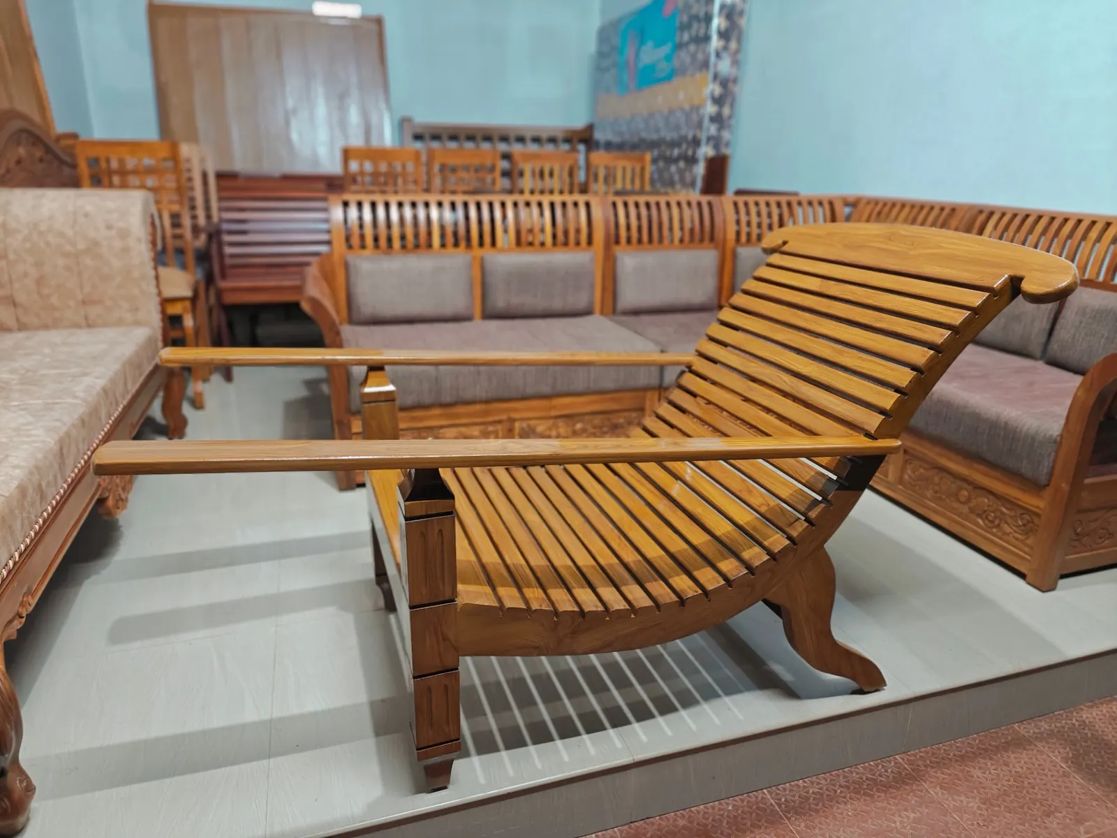 Solid Teak Wooden Lounger — handcrafted solid wood furniture by St. Joseph Wooden Furniture, Kerala